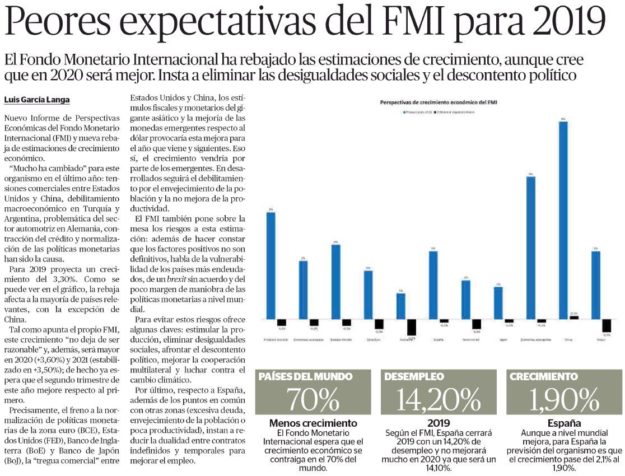 Artículo sobre perspectivas del FMI de Luis García Langa publicado día 12 de abril en "El Económico"